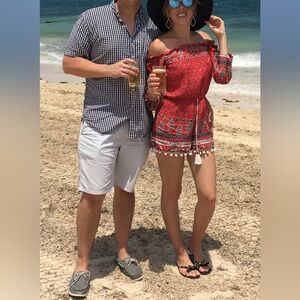 Band of Gypsies Red Off-Shoulder Romper, Nordstrom, S /XS